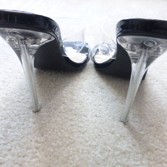 SHEIN black square toe stiletto slip-on heels with clear strap - Picture 4 of 9